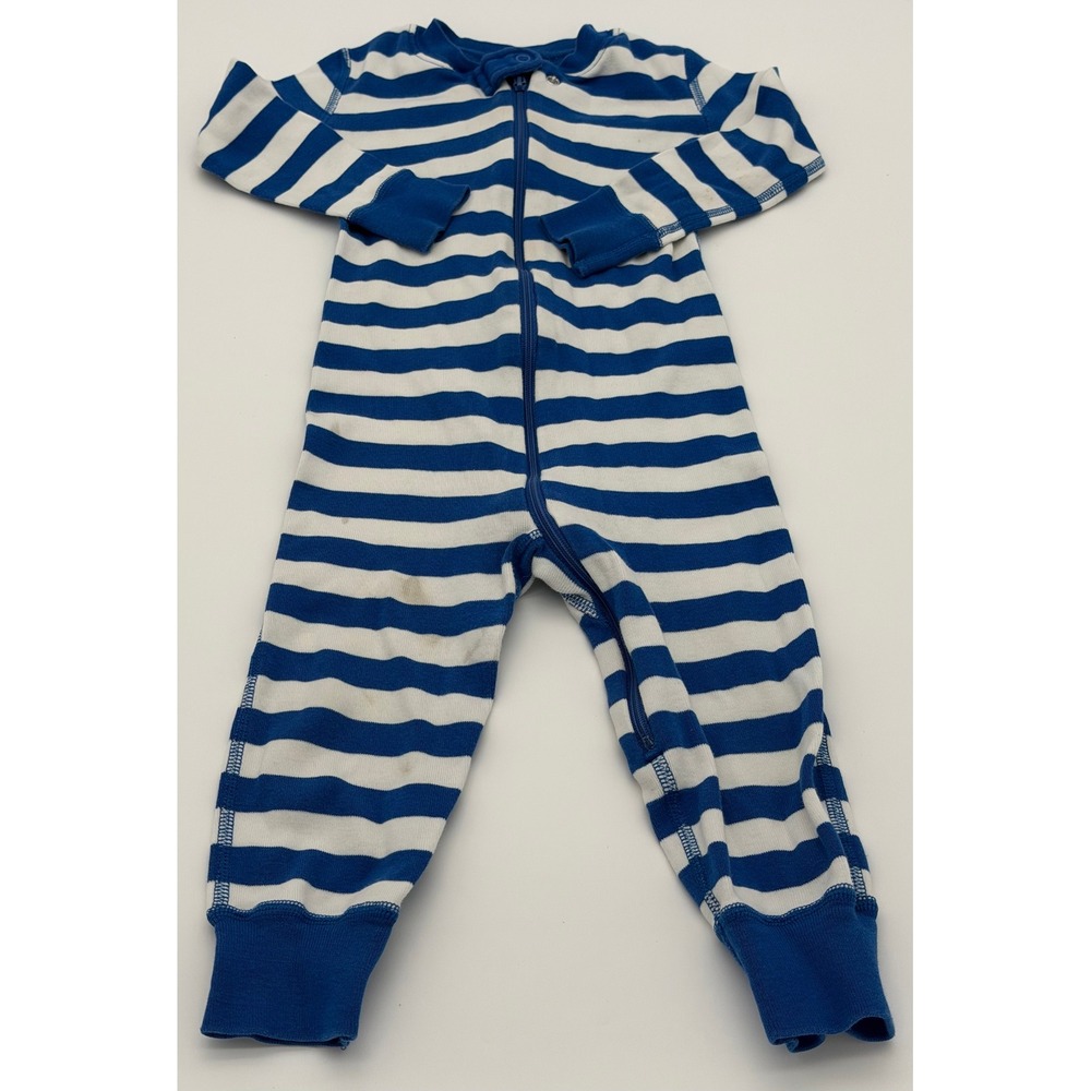 Hanna Andersson 2T Zip Sleeper Pajamas Blue White Striped Organic Cotton